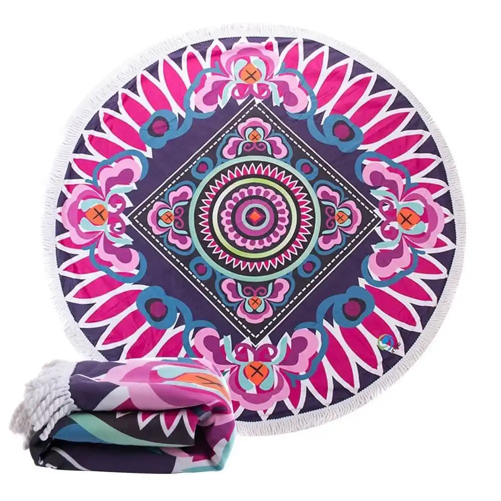 Home 2 Oversized Round Microfiber Beach Towel With Fringe Option